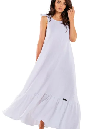 Rochie maxi,  Alb, Bumbac/Lycra M262