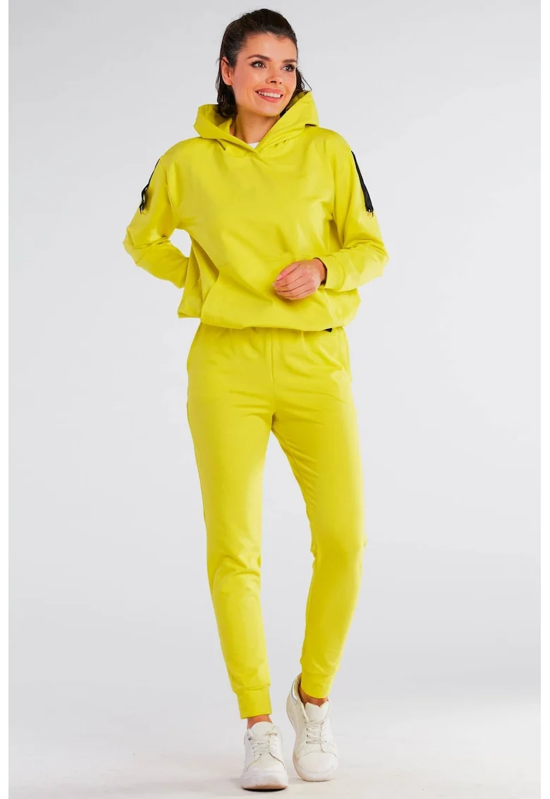 Pantaloni dama,  Bumbac/Elastan, Galben