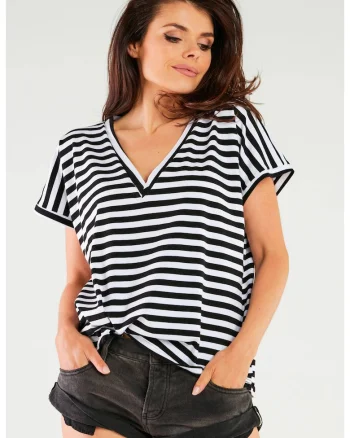 Bluza dama,  Bumbac/Lycra, Alb/Negru,