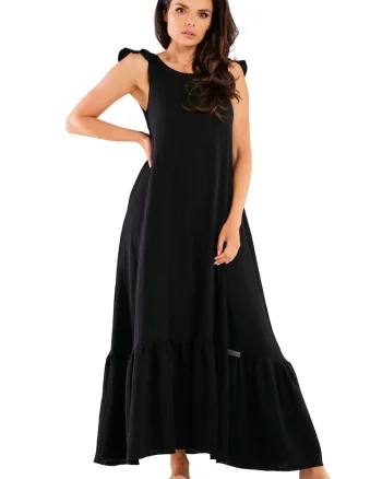Rochie maxi M262,  Bumbac/Lycra, Negru