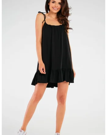 Rochie  M251, neagra, bumbac-lycra, cu volan, pentru femei insarcinate