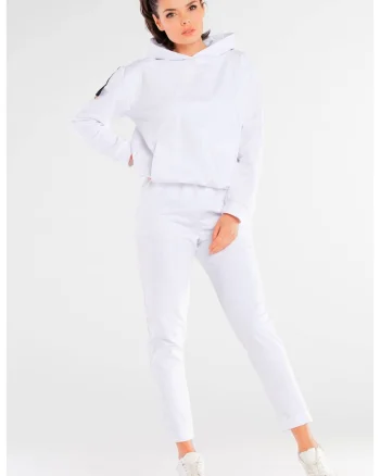 Pantaloni dama,  Bumbac/Elastan, Alb, Alb