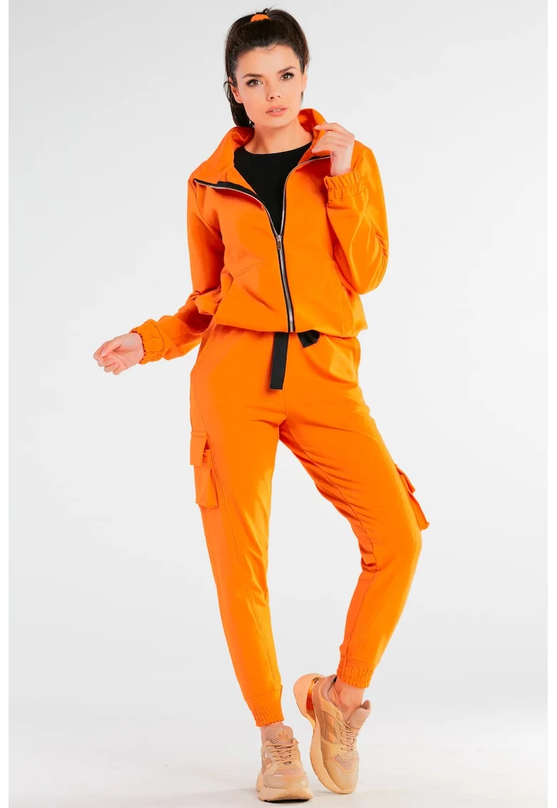 Pantaloni din bumbac cu snur si buzunare cargo, Portocaliu
