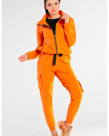 Pantaloni din bumbac cu snur si buzunare cargo, Portocaliu