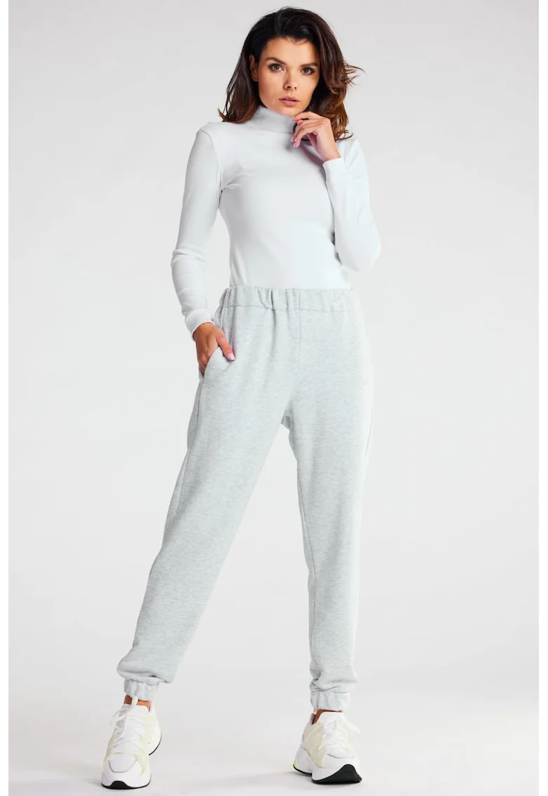 Pantaloni dama,  Bumbac/Elastan, Gri, Gri