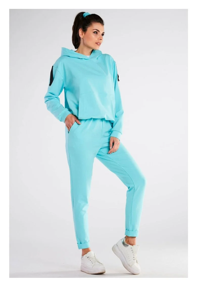 Pantaloni dama,  Bumbac/Elastan, Albastru, Albastru
