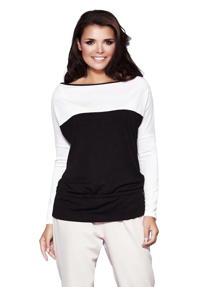 Bluza dama,  Poliester/Viscoza, Negru/Alb