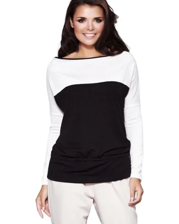 Bluza dama,  Poliester/Viscoza, Negru/Alb