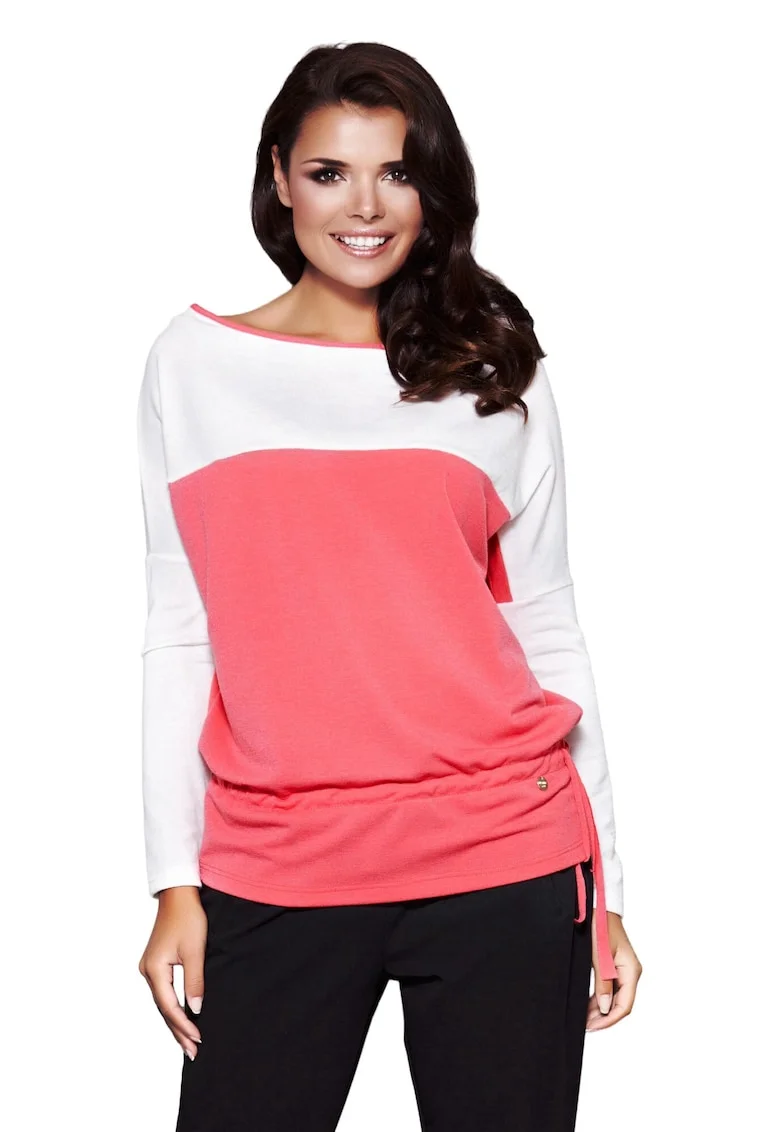 Bluza dama,  Poliester/Viscoza, Roz/Alb
