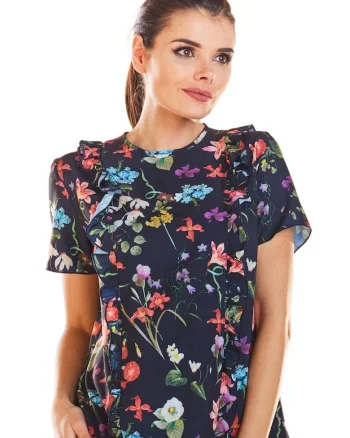 Bluza dama,  Poliester, Bleumarin, model flori