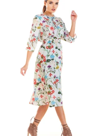 Rochie dama  Poliester, M201 - Flori Ecru -