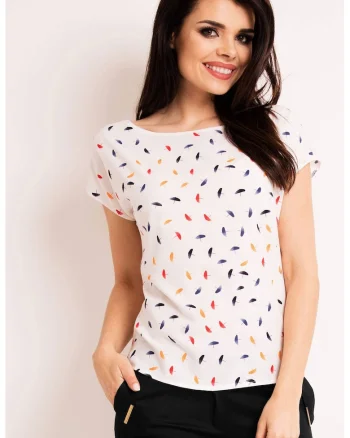 Bluza dama,  Poliester, Alb/Multicolor