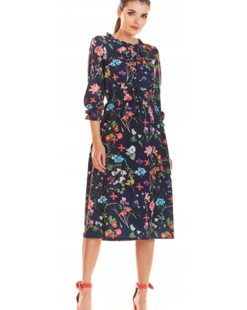 Rochie dama  Poliester, M201 - Flowers Navy -