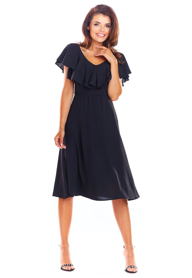 Midi Rochie Maneca scurta, Evazat A304