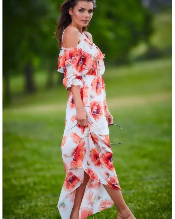 Rochie,  Poliester, Alb/Rosu
