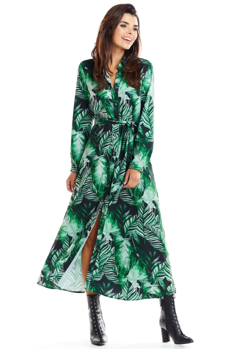 Verde Lunga Rochie Tropical Maneca lunga A324 - 45754
