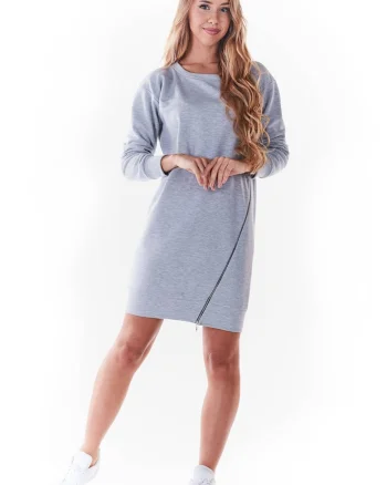 Rochie,  Bumbac/Elastan, Gri, Gri