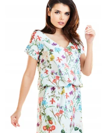 Rochie dama,  Poliester, Ecru, model flori, A264