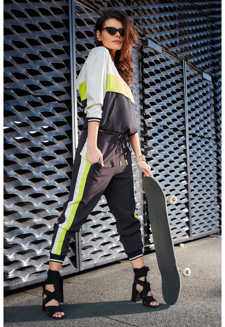 Pantaloni A266 pentru dama  Poliester, Negru/Lime