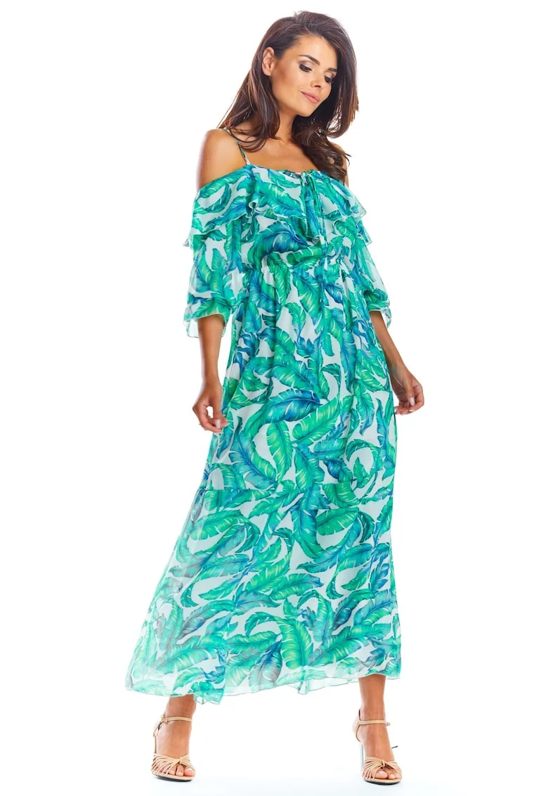 Rochie florala de dama,  Igraidine, verde,