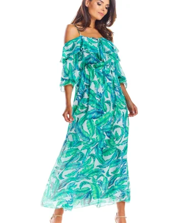 Rochie florala de dama,  Igraidine, verde,