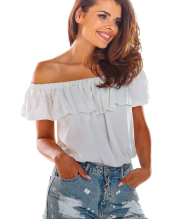 Bluza cu umerii goi,  Viscoza, Alb