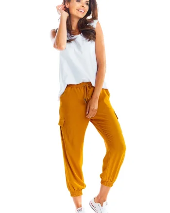 Pantaloni  pentru dama, Poliester, Maro, Caramel