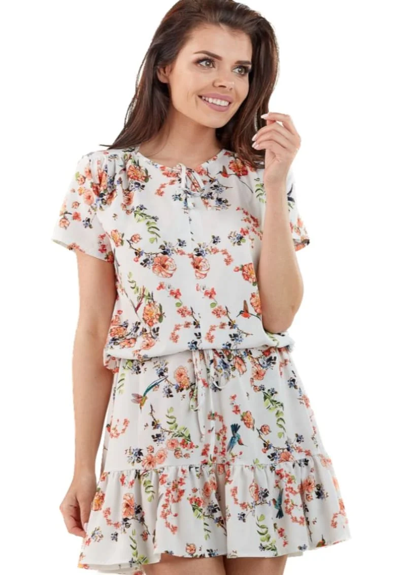 Rochie de dama florala Dindrarawd A230 ecru, Bej