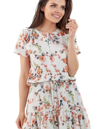 Rochie de dama florala Dindrarawd A230 ecru, Bej