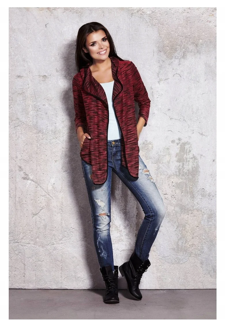 Cardigan Larg Femei,  Bordo, L/XL, 95% Poliester, Fason Lejer