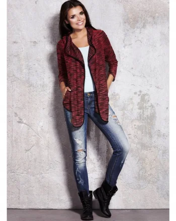 Cardigan Larg Femei,  Bordo, L/XL, 95% Poliester, Fason Lejer