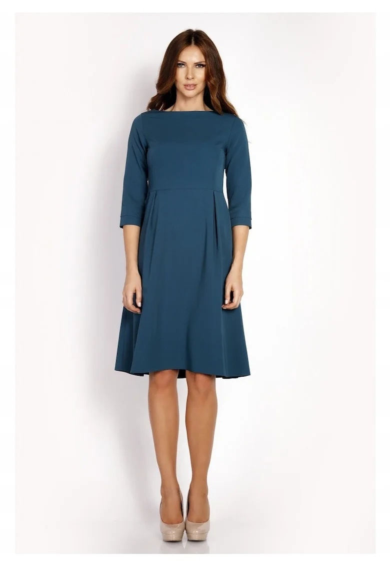 Rochie Dama,  L014, Trapez, Eleganta, Maneci 3/4, Croiala Evazata, Lungime Mini, Tesatura Confortabila cu Vascoza si Elastan, Fason Clasic, Ideala Iesiri, Gri