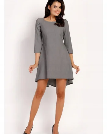 Rochie Dama,  L014, Trapez, Eleganta, Maneci 3/4, Croiala Evazata, Lungime Mini, Tesatura Confortabila cu Vascoza si Elastan, Fason Clasic, Ideala Iesiri, Gri
