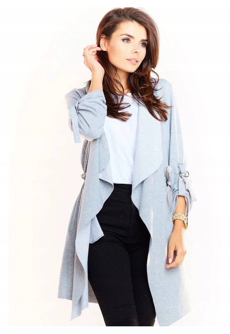 Cardigan gri din bumbac,  L/XL, 95% bumbac, 5% elastan