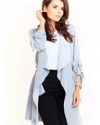 Cardigan gri din bumbac,  L/XL, 95% bumbac, 5% elastan