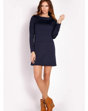 Rochie De Dama,  L015, Marimea S, Material 96% Poliester, 4% Elastan, Lungime Mini, 2 Buzunare Laterale, Maneci Lungi, De Inalta Calitate, De Inalta Calitate, Albastru Inchis