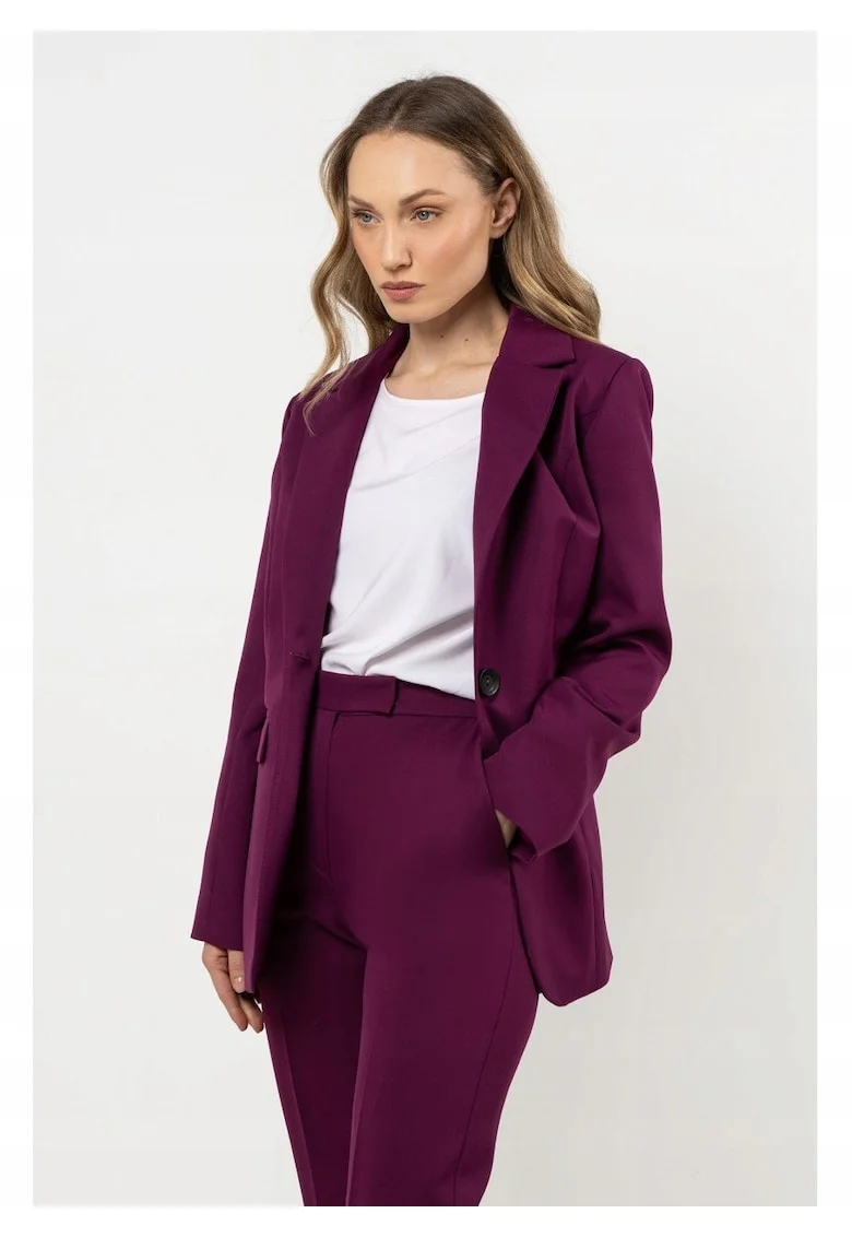 Sacou pentru femei, A714, pruna, M, 95% poliester, 5% elastan, cu un nasture, buzunare cu clapete