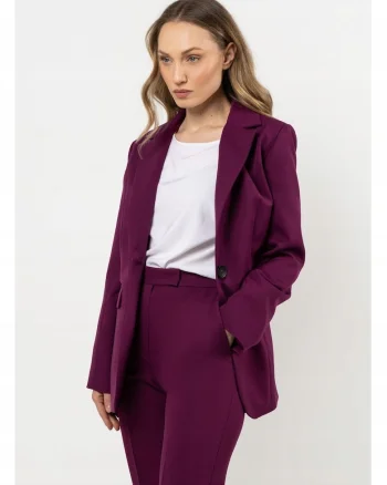 Sacou pentru femei, A714, pruna, M, 95% poliester, 5% elastan, cu un nasture, buzunare cu clapete