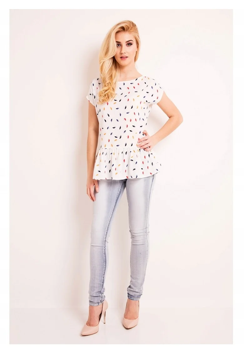 Bluza dama  L044, alb, M, maneca scurta, decolteu rotund