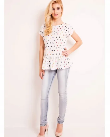 Bluza dama  L044, alb, M, maneca scurta, decolteu rotund