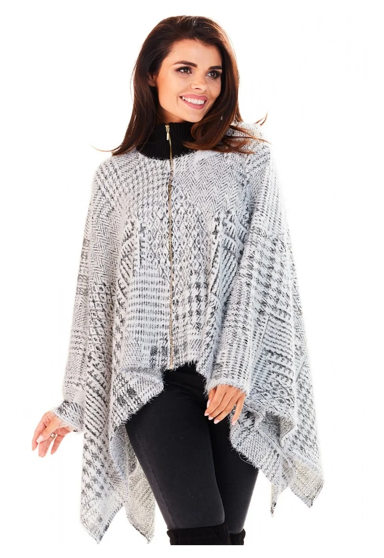 Cardigan Pentru Femei,  L052, Carouri, Marime Unica, Poliester, Maneci Lungi, Guler Inalt, Fermoar, De Inalta Calitate, Multicolor