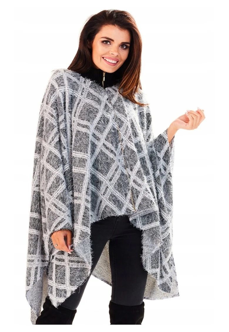 Cardigan Pentru Femei,  L052, Romburi, Marime Unica, Poliester, Maneci Lungi, Guler Inalt, Fermoar, De Inalta Calitate, Multicolor