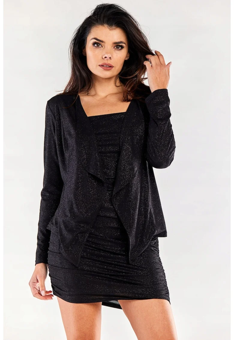 Cardigan Femei,  Negru, Maneci Lungi, Croi Lejer, Negru