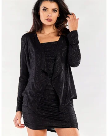 Cardigan Femei,  Negru, Maneci Lungi, Croi Lejer, Negru