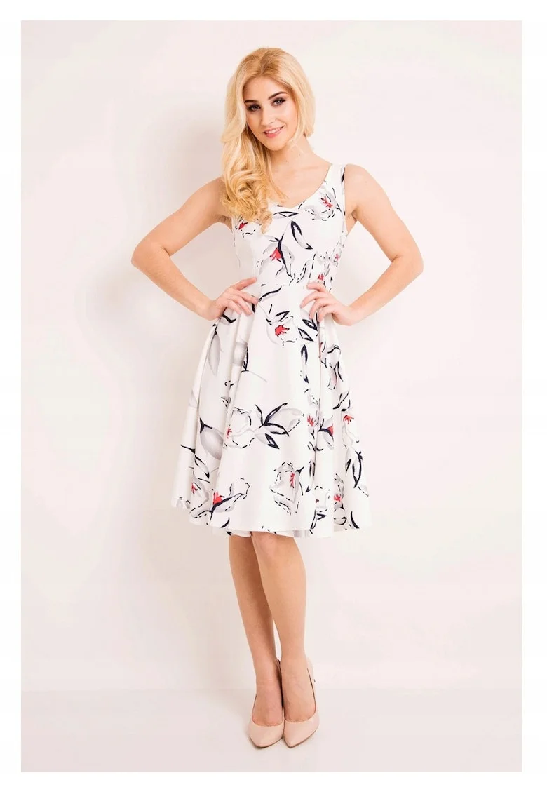 Rochie Midi Pentru Femei,  L038, Material 95% Poliester, 5% Elastan, De Inalta Calitate, Ecru, Decolteu Adanc, Fara Inchidere, Fara Maneci, De Inalta Calitate, Ecru, Ecru