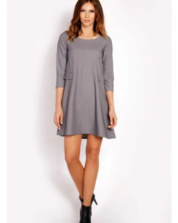 Rochie Dama,  L005, Trapez Mini, Eleganta, Maneci 3/4, Tesatura Confortabila cu Vascoza si Elastan, Croiala Clasica, Ideala Stil Formal si Casual, Gri, Gri