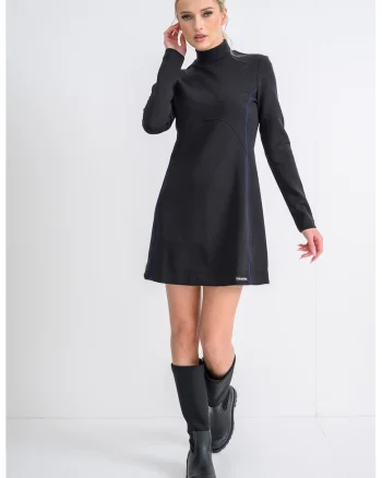 Rochie scurta cu guler inalt, Negru/Albastru