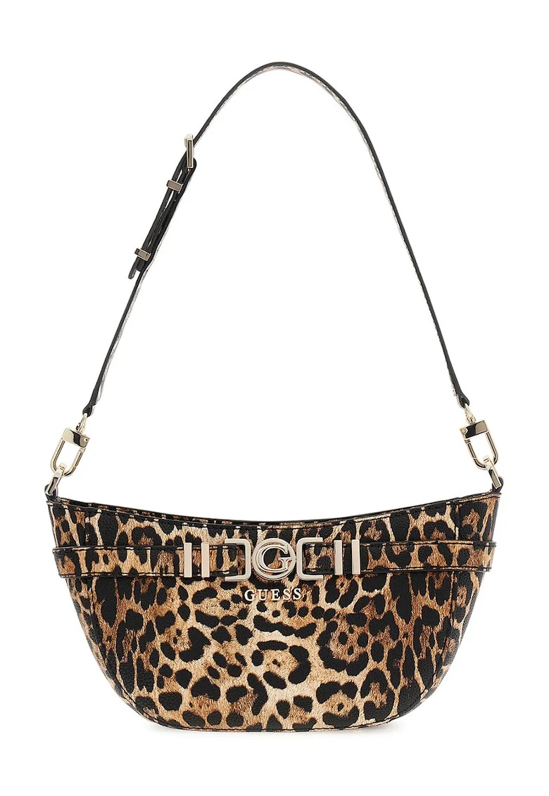 Geanta cu bareta de umar si model animal print Cirene, Maro/Bej