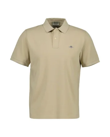 Tricou polo din bumbac pique Shield, Maro nisip