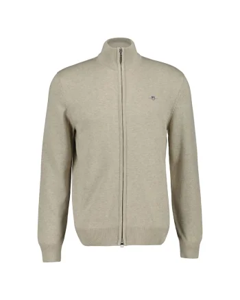 Cardigan de bumbac cu fermoar, Bej
